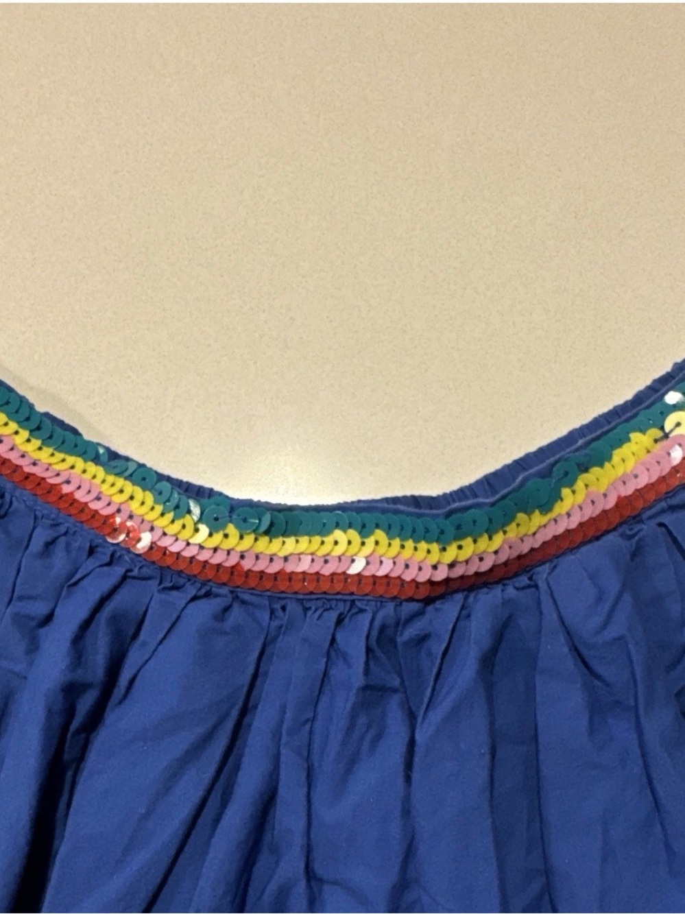 Mini Boden Girls 8-9Y Blue Rainbow Sequin Flare Skirt Pull On Lined Elastic - Picture 4 of 8